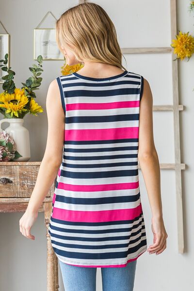 Heimish Full Size Striped Twist Knot Round Neck Tank-Tank Tops-Inspired by Justeen-Women's Clothing Boutique in Chicago, Illinois