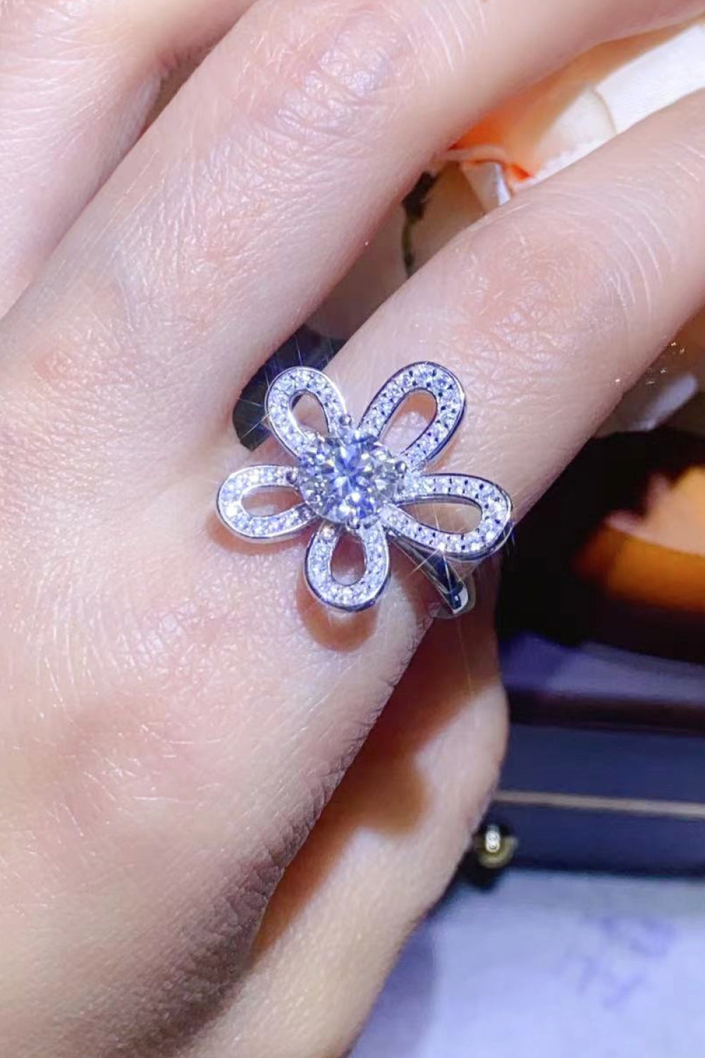 1 Carat Moissanite Flower-Shape Open Ring-Rings-Inspired by Justeen-Women's Clothing Boutique in Chicago, Illinois
