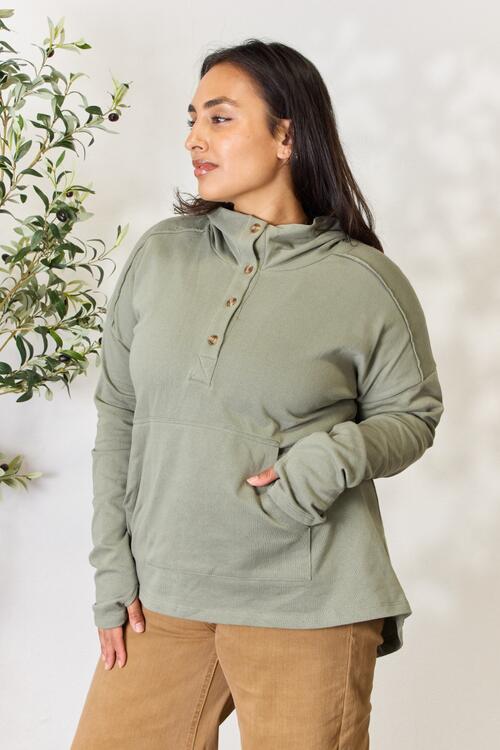 Culture Code Full Size Half Button Hoodie-Sweaters/Sweatshirts-Inspired by Justeen-Women's Clothing Boutique in Chicago, Illinois