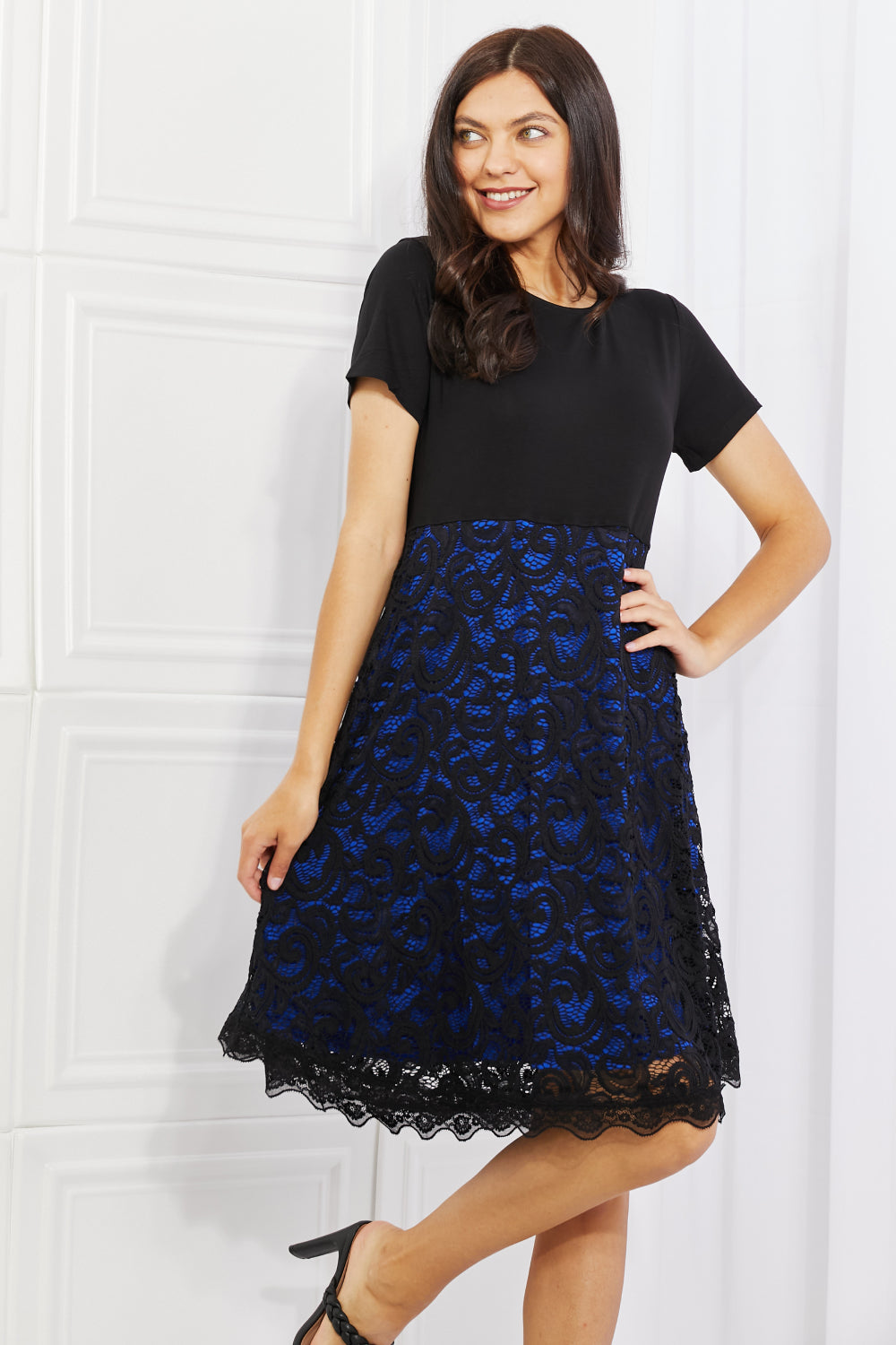 Yelete Full Size Contrasting Lace Midi Dress-Dresses-Inspired by Justeen-Women's Clothing Boutique in Chicago, Illinois