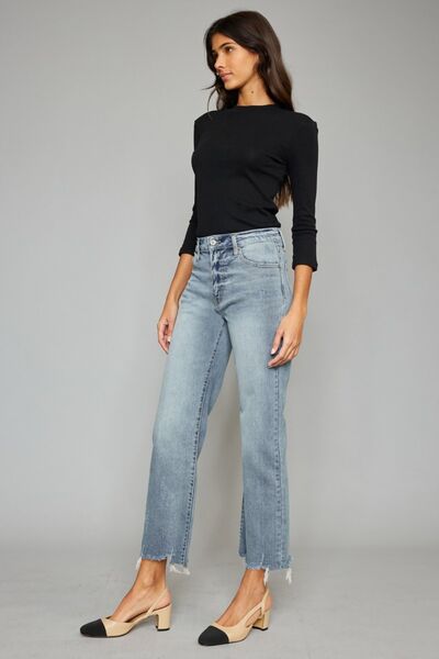 Kancan High Waist Raw Hem Cropped Wide Leg Jeans-Denim-Inspired by Justeen-Women's Clothing Boutique