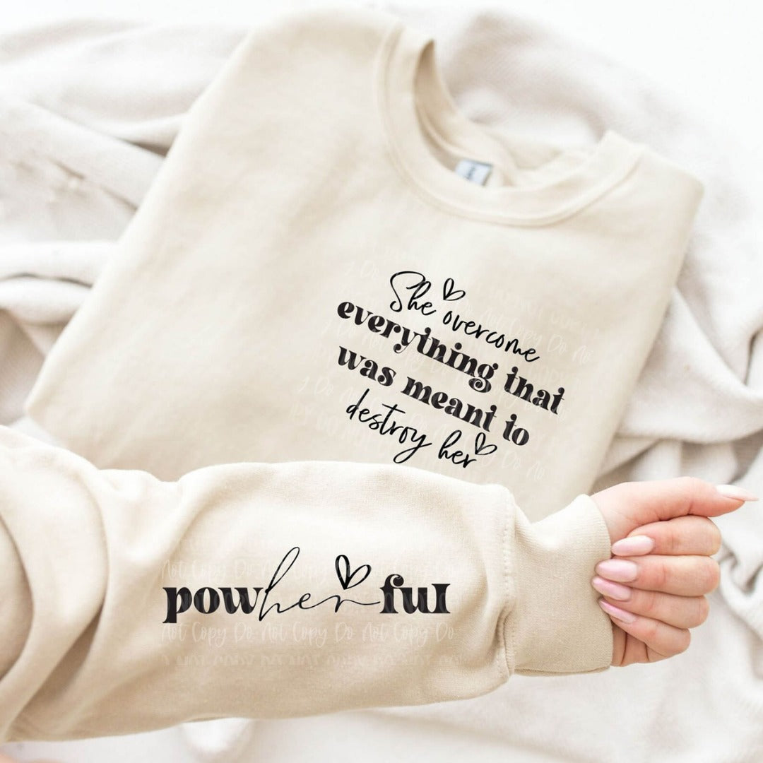 SHE OVERCAME With Sleeve Accent Sweatshirt-Sweaters/Sweatshirts-Inspired by Justeen-Women's Clothing Boutique in Chicago, Illinois