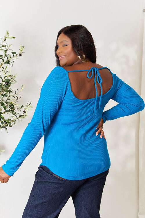 Culture Code Full Size Ribbed Sweetheart Neck Knit Top-Long Sleeve Tops-Inspired by Justeen-Women's Clothing Boutique