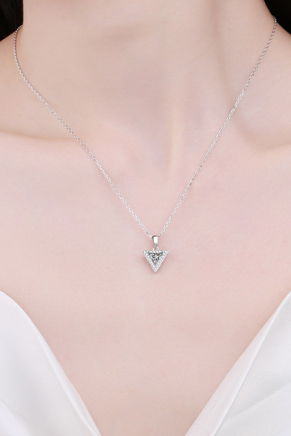 925 Sterling Silver Triangle Moissanite Pendant Necklace-Necklaces-Inspired by Justeen-Women's Clothing Boutique in Chicago, Illinois