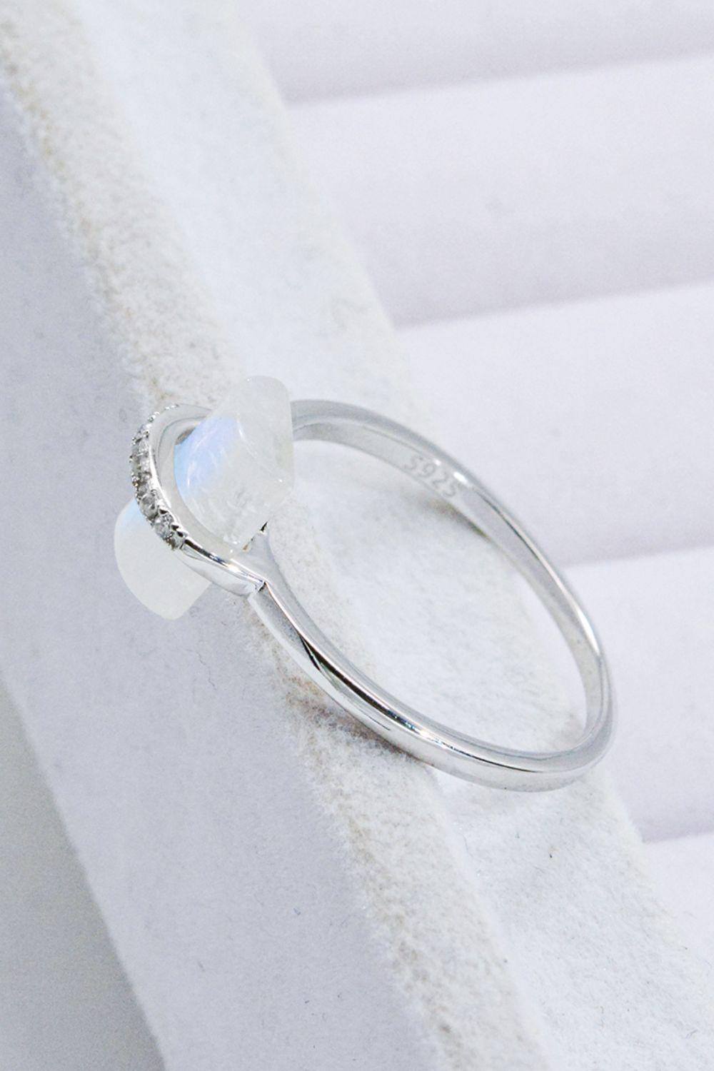 Natural Moonstone Platinum-Plated Ring-Rings-Inspired by Justeen-Women's Clothing Boutique in Chicago, Illinois