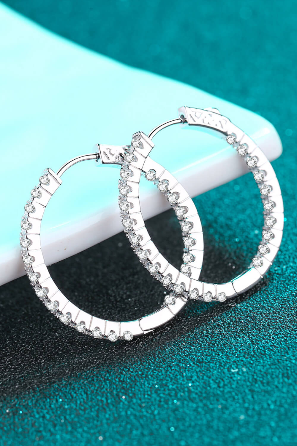Moissanite Rhodium-Plated Hoop Earrings-Earrings-Inspired by Justeen-Women's Clothing Boutique in Chicago, Illinois