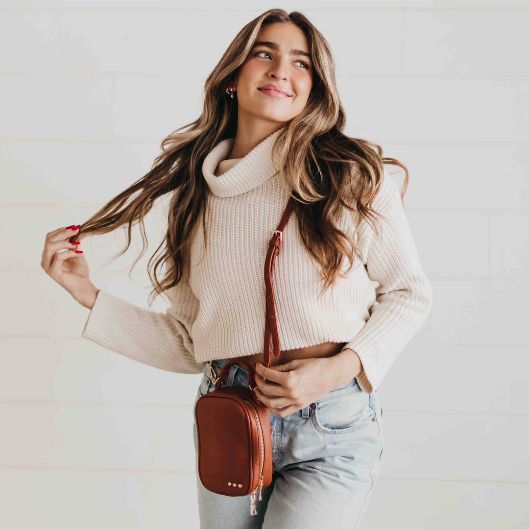 Harlow Handle Crossbody Bag, Brown-Purses-Inspired by Justeen-Women's Clothing Boutique in Chicago, Illinois