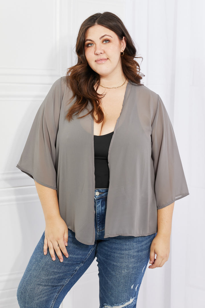 Melody Just Breathe Full Size Chiffon Kimono in Grey-Cardigans + Kimonos-Inspired by Justeen-Women's Clothing Boutique in Chicago, Illinois