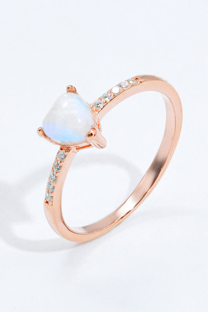 Natural Moonstone Heart 18K Rose Gold-Plated Ring-Rings-Inspired by Justeen-Women's Clothing Boutique in Chicago, Illinois
