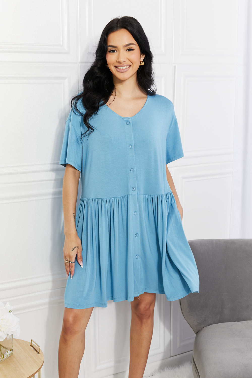 Yelete Full Size Oh Sweet Spring Button Up Flare Dress-Dresses-Inspired by Justeen-Women's Clothing Boutique in Chicago, Illinois