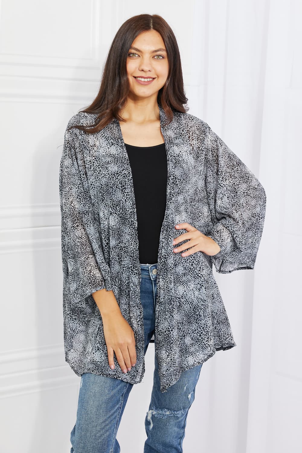 Melody Full Size Snake Print Chiffon Kimono-Greeting Cards-Inspired by Justeen-Women's Clothing Boutique in Chicago, Illinois