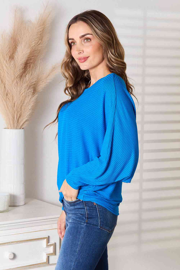 Zenana Full Size Round Neck Batwing Sleeve Blouse-Long Sleeve Tops-Inspired by Justeen-Women's Clothing Boutique in Chicago, Illinois