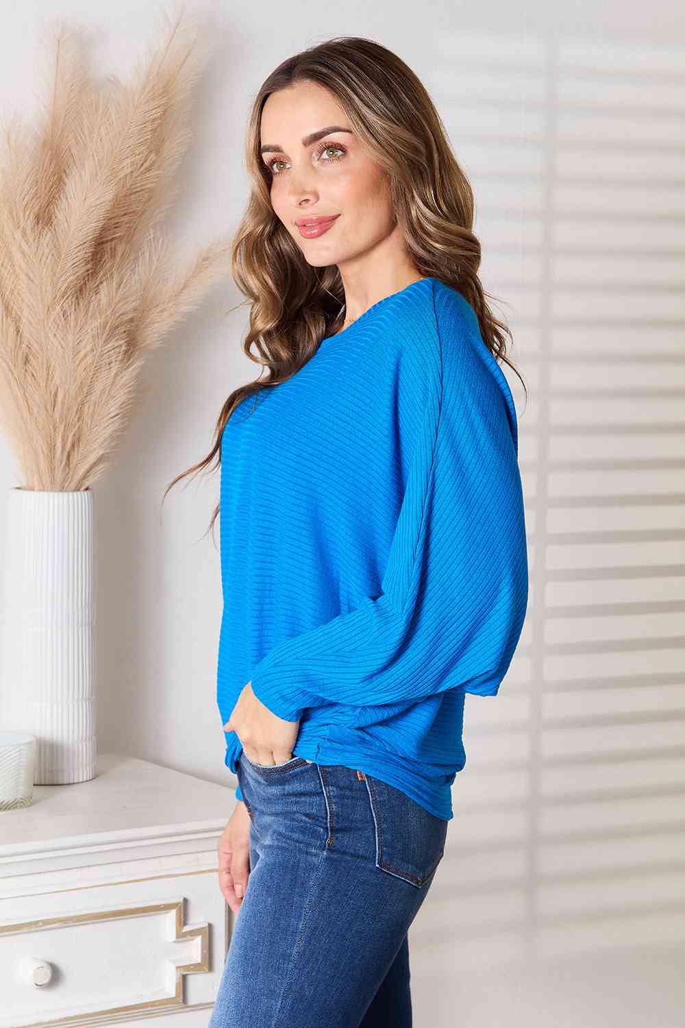 Zenana Full Size Round Neck Batwing Sleeve Blouse-Long Sleeve Tops-Inspired by Justeen-Women's Clothing Boutique