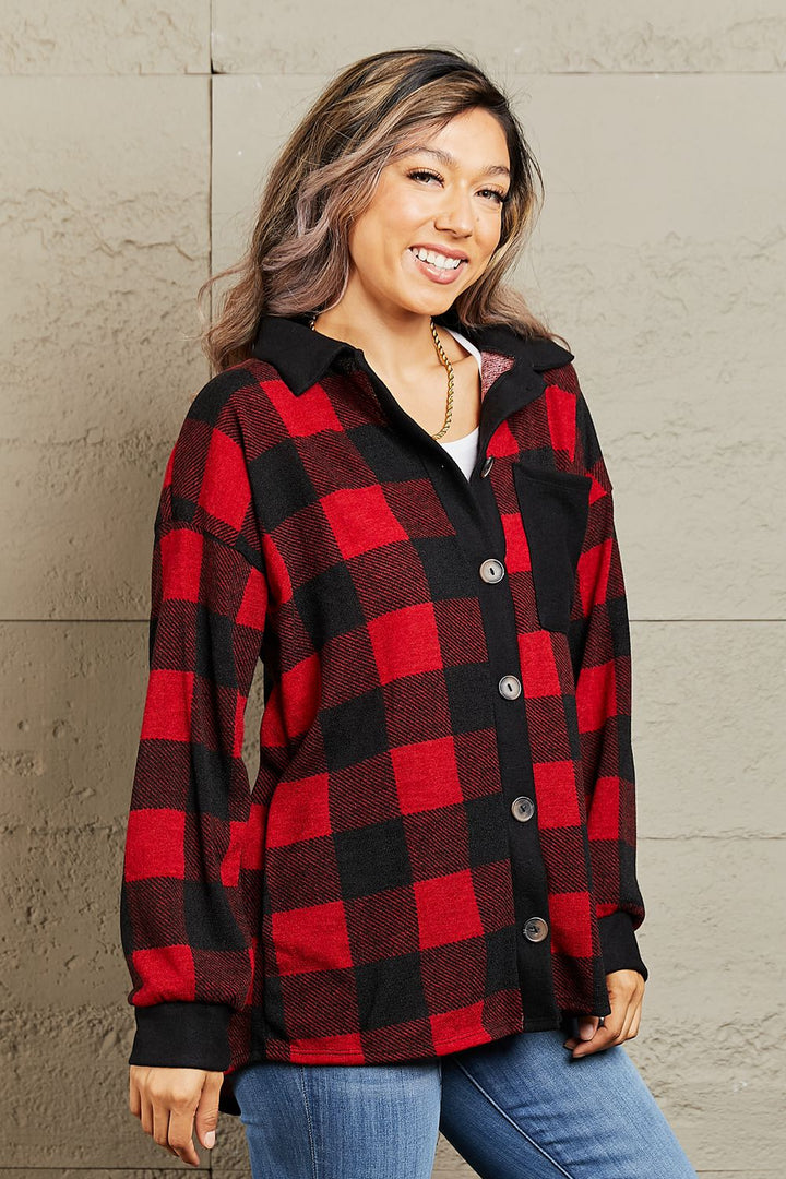 Heimish Make It Last Full Size Contrast Plaid Shacket-Outerwear-Inspired by Justeen-Women's Clothing Boutique in Chicago, Illinois
