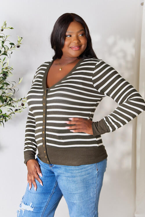 Zenana Full Size Striped Snap Down Cardigan-Cardigans + Kimonos-Inspired by Justeen-Women's Clothing Boutique in Chicago, Illinois