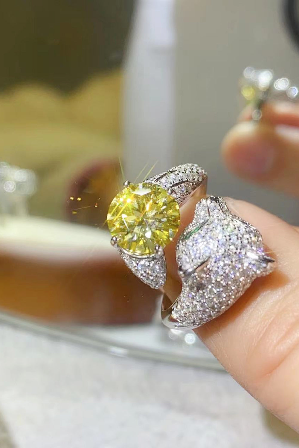 2 Carat Yellow Moissanite Animal Bypass Ring-Rings-Inspired by Justeen-Women's Clothing Boutique in Chicago, Illinois