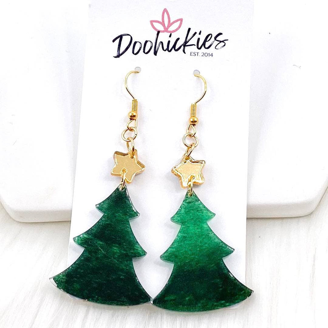 Green Shimmer Acrylic Tree Earrings-Earrings-Inspired by Justeen-Women's Clothing Boutique in Chicago, Illinois