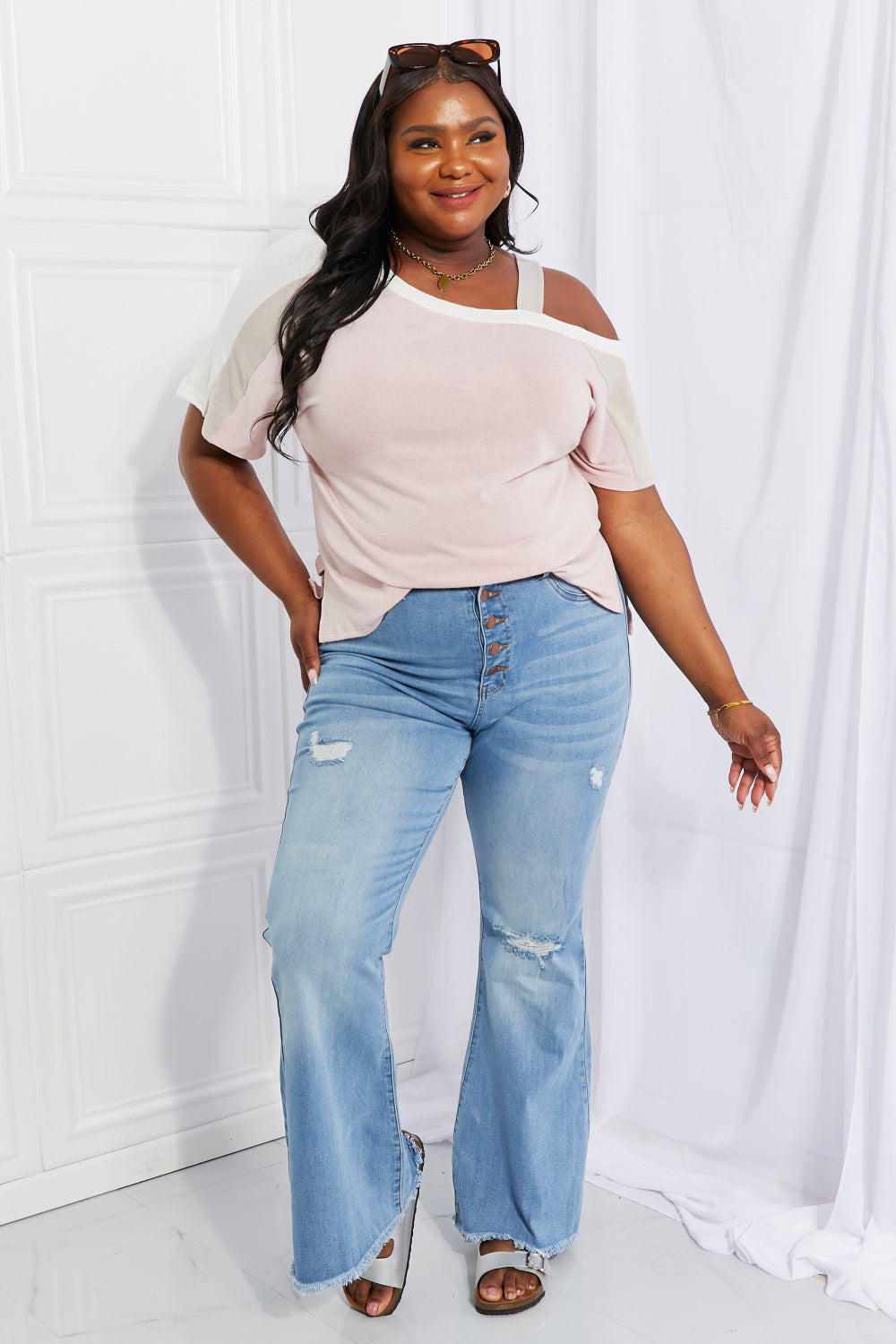 Andree by Unit Full Size Something Simple Cold Shoulder Tee-Short Sleeve Tops-Inspired by Justeen-Women's Clothing Boutique in Chicago, Illinois