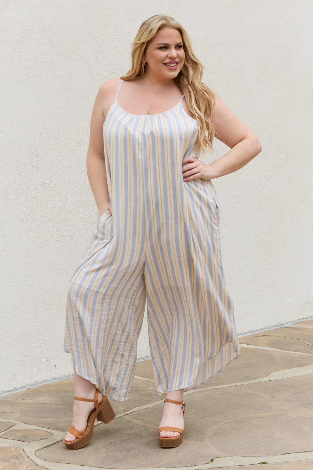 HEYSON Full Size Multi Colored Striped Jumpsuit with Pockets-Jumpsuits-Inspired by Justeen-Women's Clothing Boutique in Chicago, Illinois