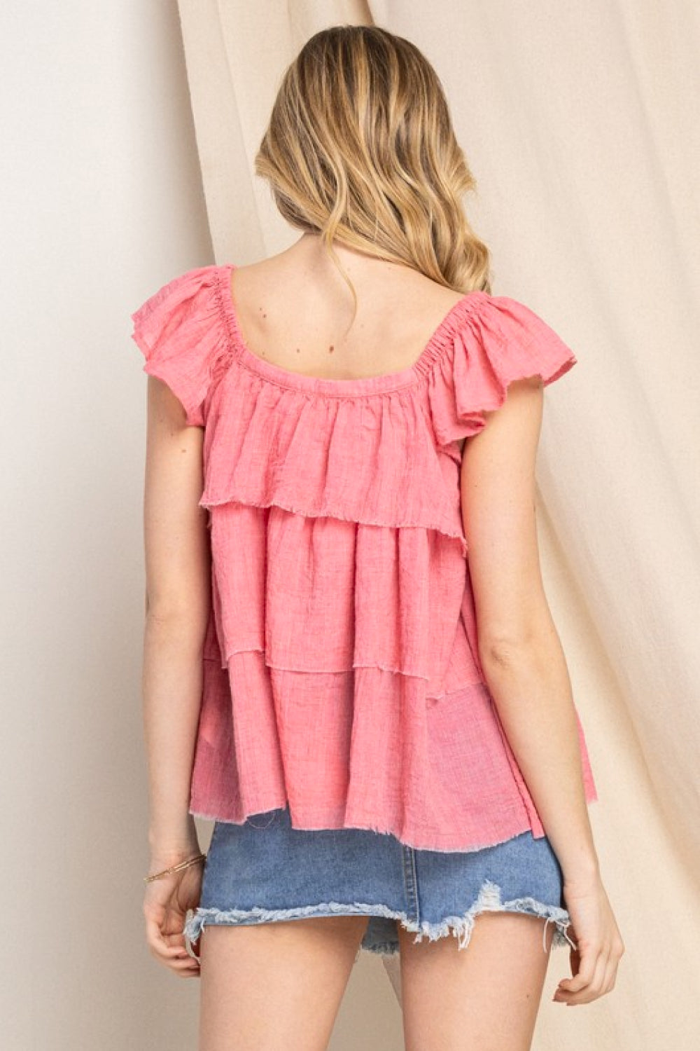 ODDI Full Size Buttoned Ruffled Top-Tank Tops-Inspired by Justeen-Women's Clothing Boutique in Chicago, Illinois