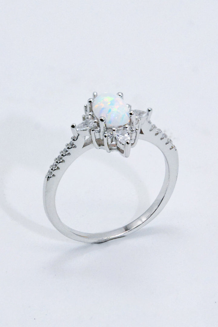 Platinum-Plated Opal and Zircon Ring-Rings-Inspired by Justeen-Women's Clothing Boutique in Chicago, Illinois
