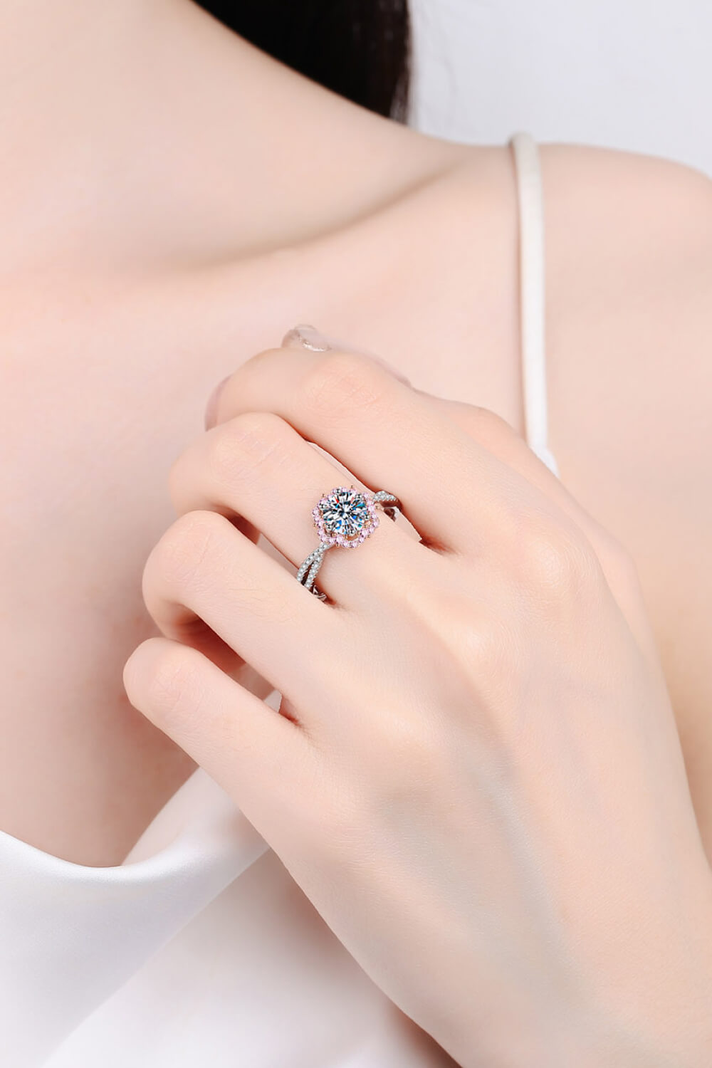 1 Carat Moissanite Flower-Shaped Crisscross Ring-Rings-Inspired by Justeen-Women's Clothing Boutique in Chicago, Illinois