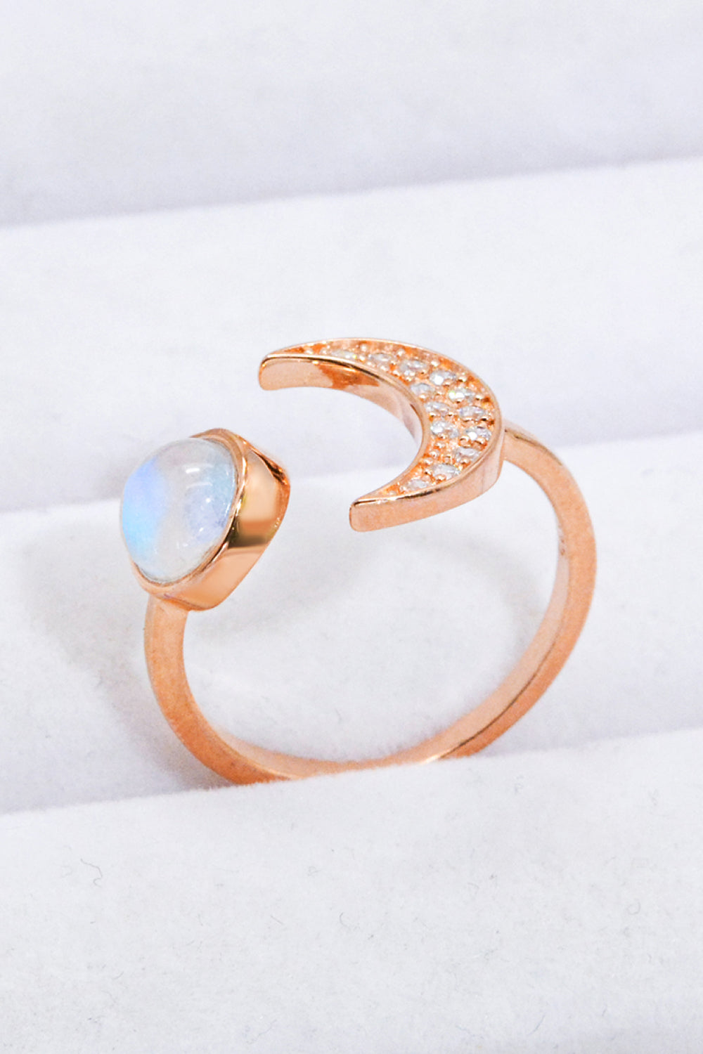 Natural Moonstone and Zircon Sun & Moon Open Ring-Rings-Inspired by Justeen-Women's Clothing Boutique in Chicago, Illinois