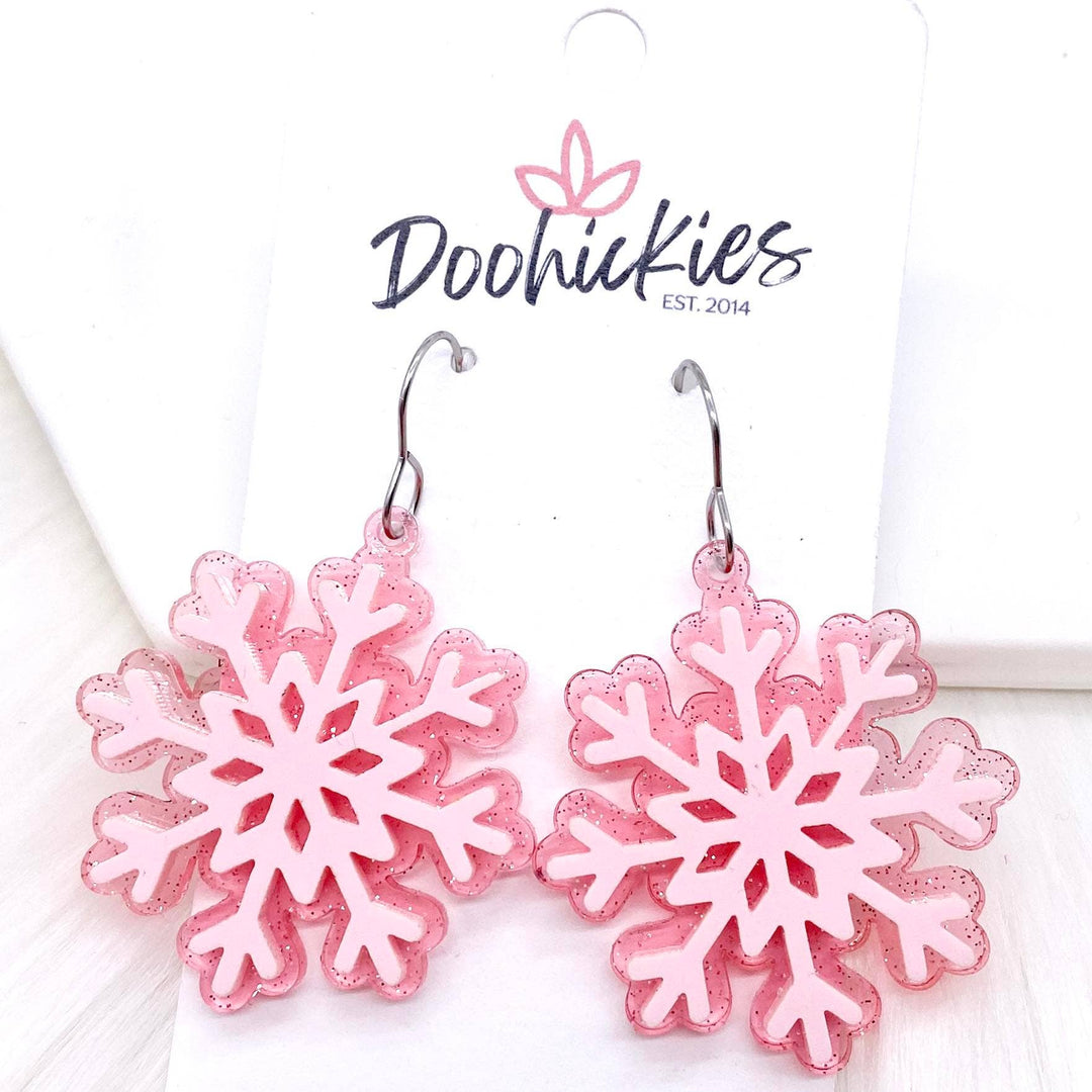 Layered Shimmer Snowflake Dangle Earrings-Earrings-Inspired by Justeen-Women's Clothing Boutique in Chicago, Illinois