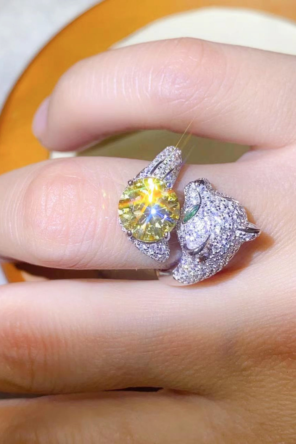2 Carat Yellow Moissanite Animal Bypass Ring-Rings-Inspired by Justeen-Women's Clothing Boutique in Chicago, Illinois