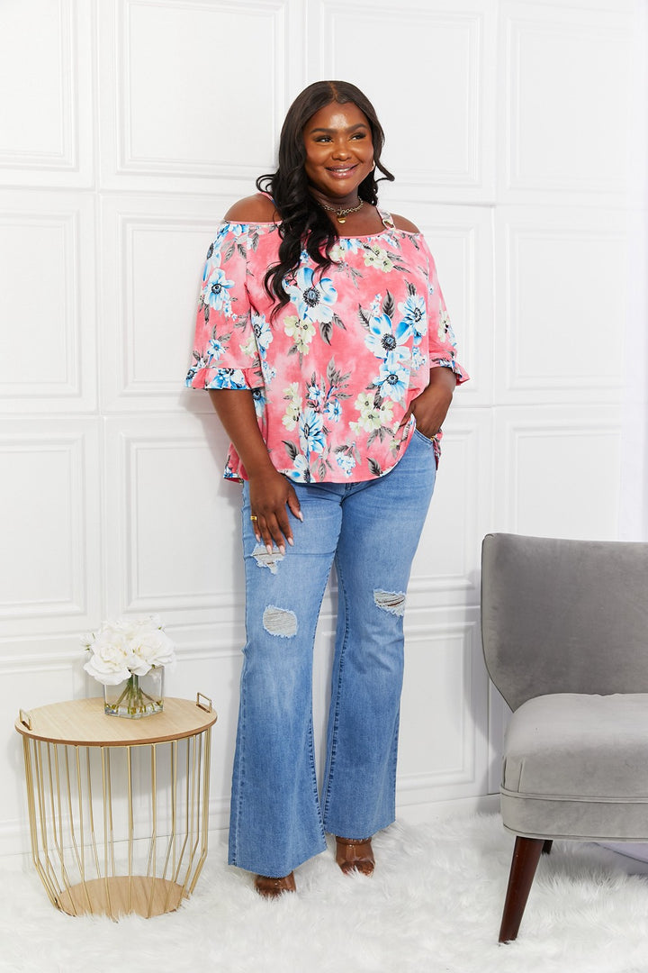 Sew In Love Full Size Fresh Take Floral Cold-Shoulder Top-Short Sleeve Tops-Inspired by Justeen-Women's Clothing Boutique in Chicago, Illinois