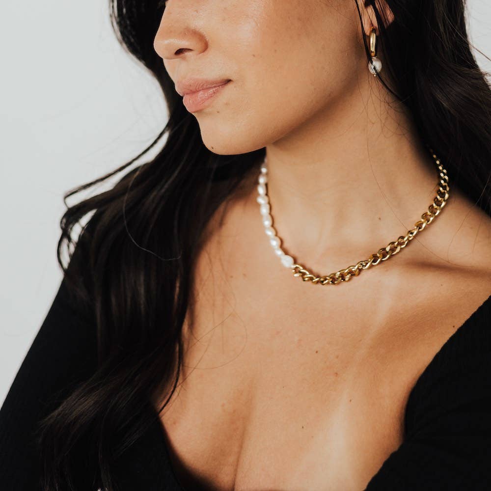 Pearled Chain Necklace - Waterproof-Necklaces-Inspired by Justeen-Women's Clothing Boutique in Chicago, Illinois