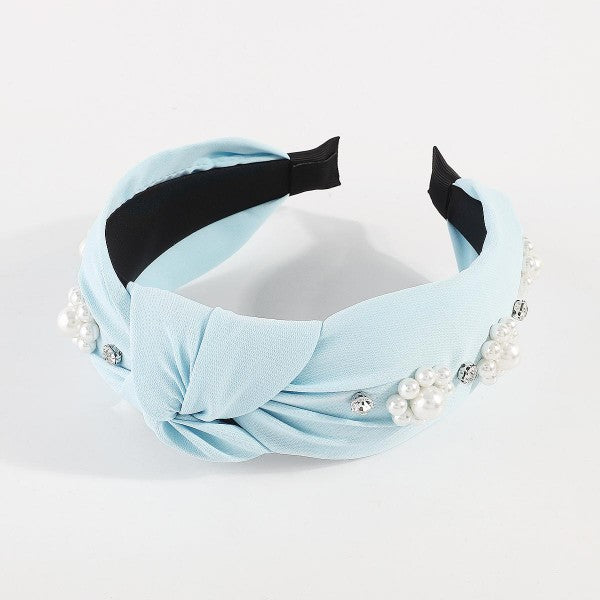 Knotted Headband With Pearl Clusters and Rhinestone Studs-Hair Accessories-Inspired by Justeen-Women's Clothing Boutique in Chicago, Illinois