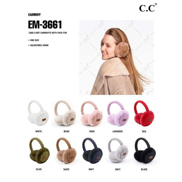 C.C. Brand Cable Knit Faux Fur Trim Earmuffs-Hats-Inspired by Justeen-Women's Clothing Boutique in Chicago, Illinois