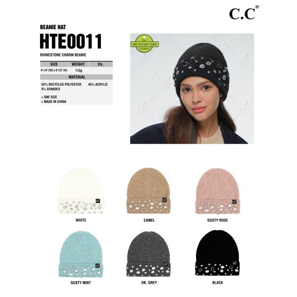 C.C. Brand Rhinestone Studded Charm Beanie-Hats-Inspired by Justeen-Women's Clothing Boutique in Chicago, Illinois