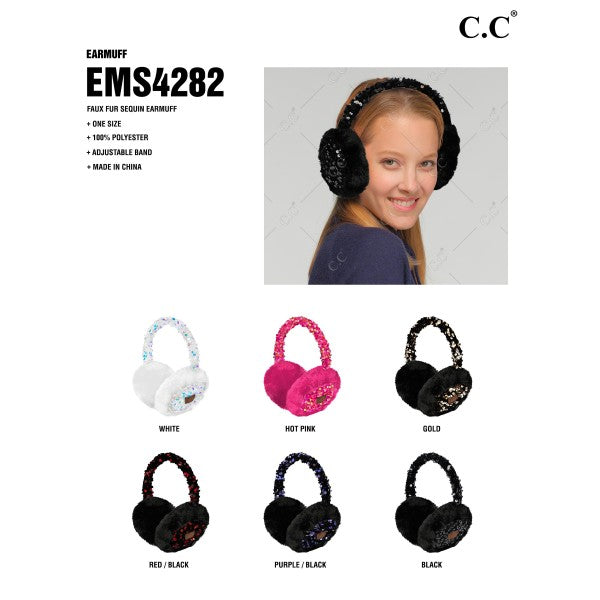 C.C. Brand Faux Fur Trimmed Sequin Earmuff-Hats-Inspired by Justeen-Women's Clothing Boutique in Chicago, Illinois