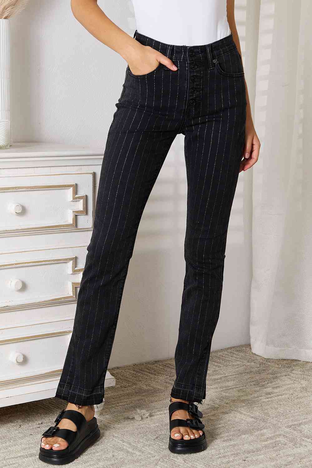 Kancan Striped Pants with Pockets-Denim-Inspired by Justeen-Women's Clothing Boutique in Chicago, Illinois