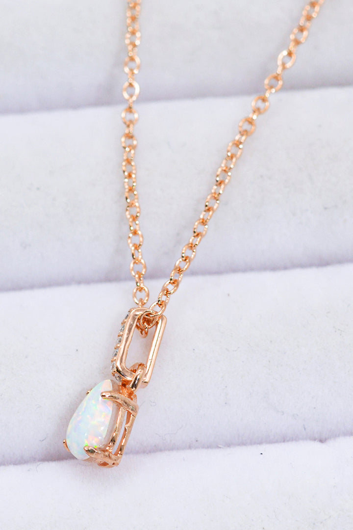 Opal Pendant 925 Sterling Silver Chain-Link Necklace-Necklaces-Inspired by Justeen-Women's Clothing Boutique in Chicago, Illinois