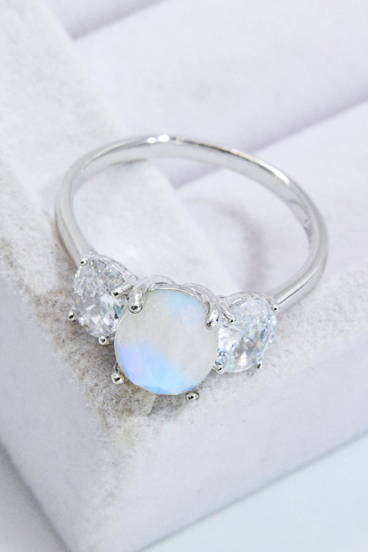 Natural Moonstone and Zircon Ring-Rings-Inspired by Justeen-Women's Clothing Boutique in Chicago, Illinois