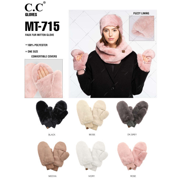 C.C. Brand Faux Fur Mitten Glove-Mittens-Inspired by Justeen-Women's Clothing Boutique in Chicago, Illinois
