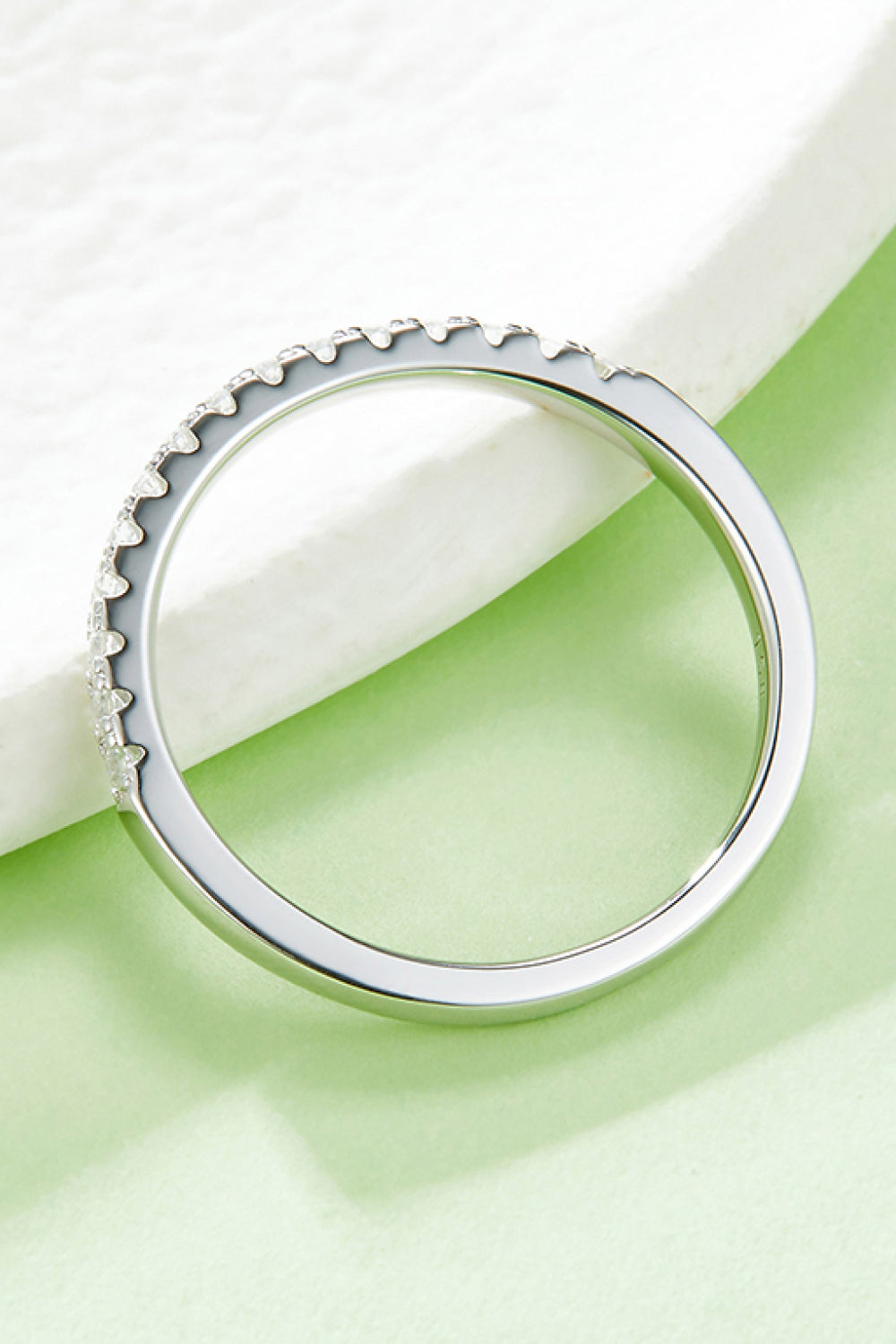 Moissanite Platinum-Plated Half-Eternity Ring-Rings-Inspired by Justeen-Women's Clothing Boutique in Chicago, Illinois