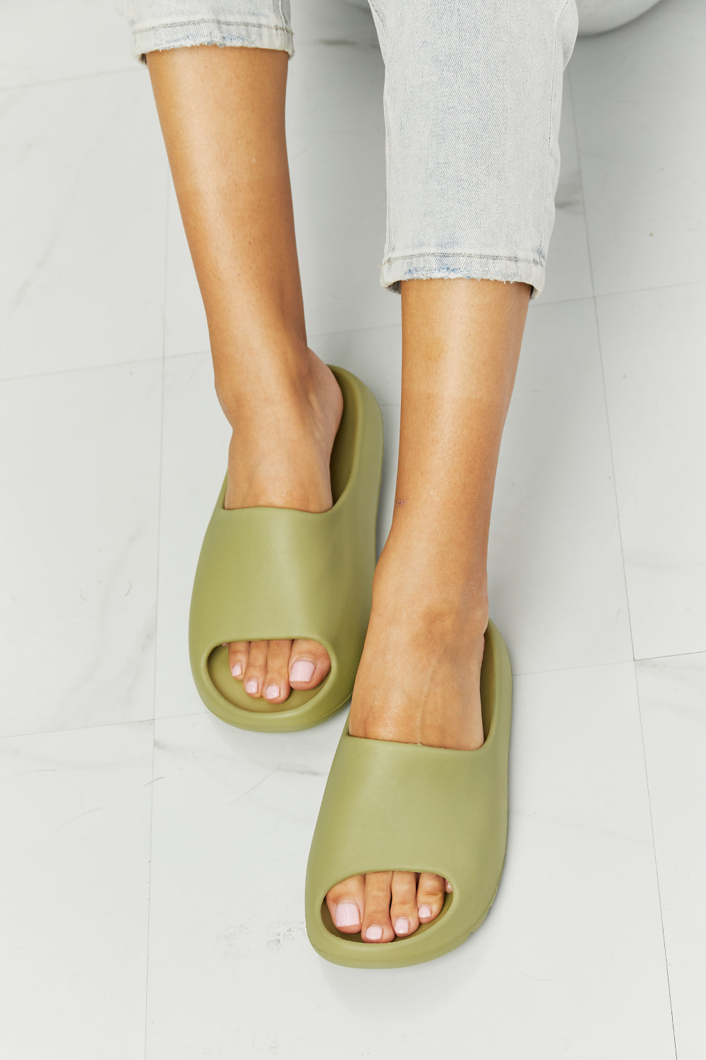 NOOK JOI In My Comfort Zone Slides in Green-Shoes-Inspired by Justeen-Women's Clothing Boutique in Chicago, Illinois