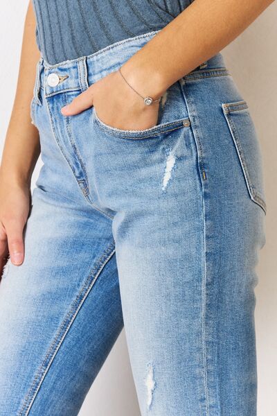 Kancan High Rise Distressed Slim Straight Jeans-Denim-Inspired by Justeen-Women's Clothing Boutique in Chicago, Illinois