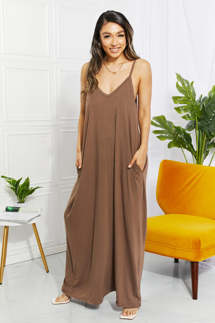 Zenana Full Size Beach Vibes Cami Maxi Dress in Mocha-Jumpsuits-Inspired by Justeen-Women's Clothing Boutique in Chicago, Illinois