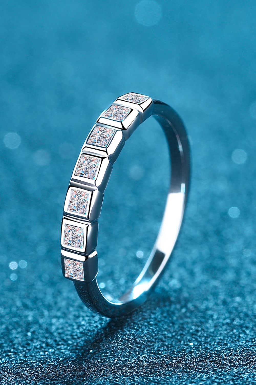 Moissanite Rhodium-Plated Half-Eternity Ring-Rings-Inspired by Justeen-Women's Clothing Boutique in Chicago, Illinois