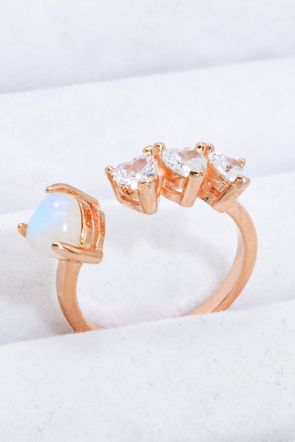 Natural Moonstone and Zircon Heart Open Ring-Rings-Inspired by Justeen-Women's Clothing Boutique in Chicago, Illinois