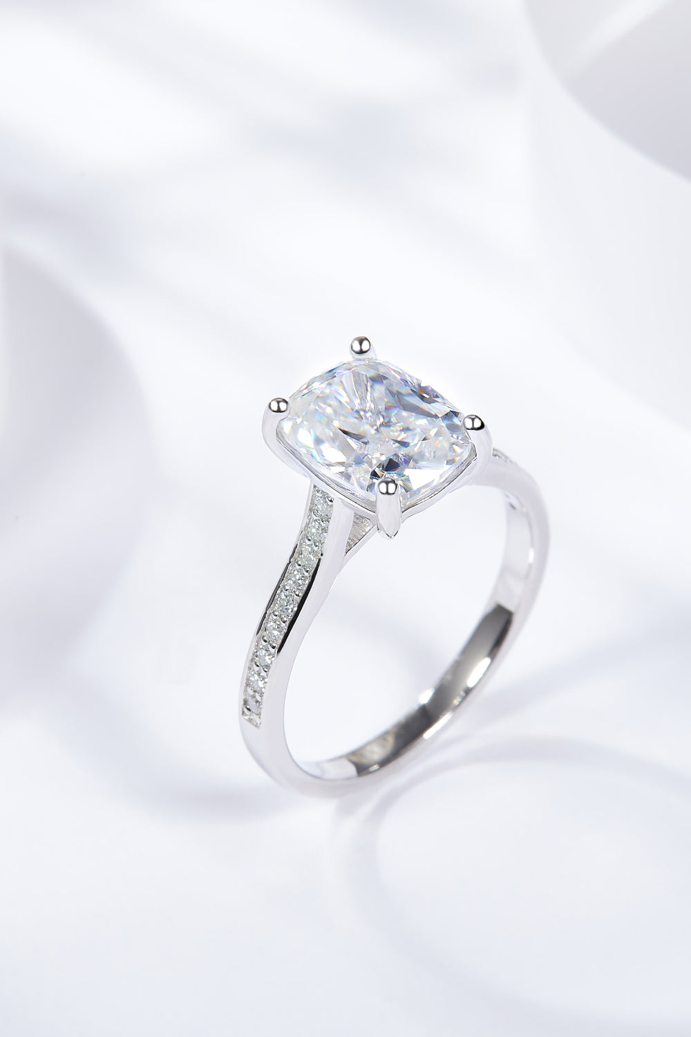 3 Carat Moissanite Platinum-Plated Side Stone Ring-Rings-Inspired by Justeen-Women's Clothing Boutique in Chicago, Illinois