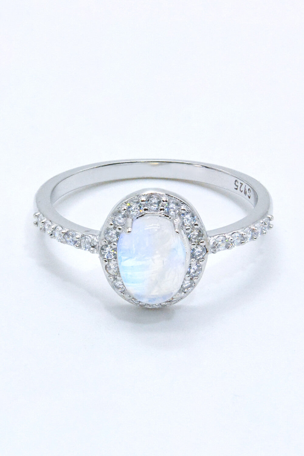 925 Sterling Silver Natural Moonstone Halo Ring-Rings-Inspired by Justeen-Women's Clothing Boutique in Chicago, Illinois