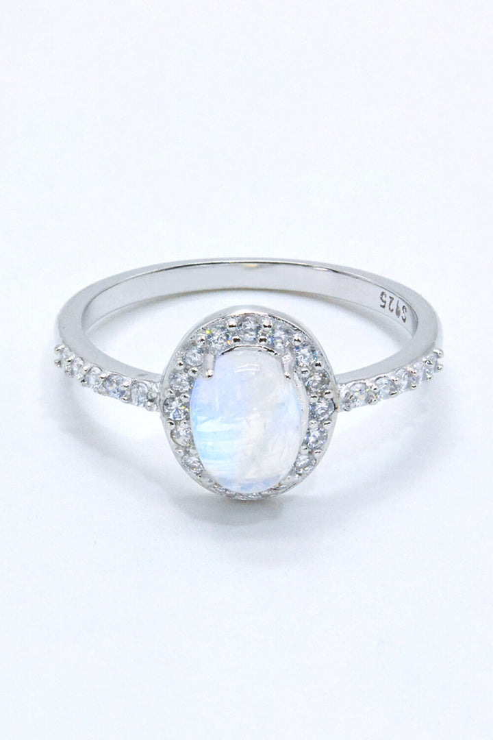 925 Sterling Silver Natural Moonstone Halo Ring-Rings-Inspired by Justeen-Women's Clothing Boutique in Chicago, Illinois
