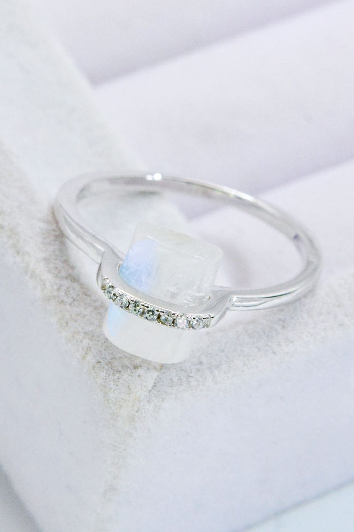 Natural Moonstone Platinum-Plated Ring-Rings-Inspired by Justeen-Women's Clothing Boutique in Chicago, Illinois