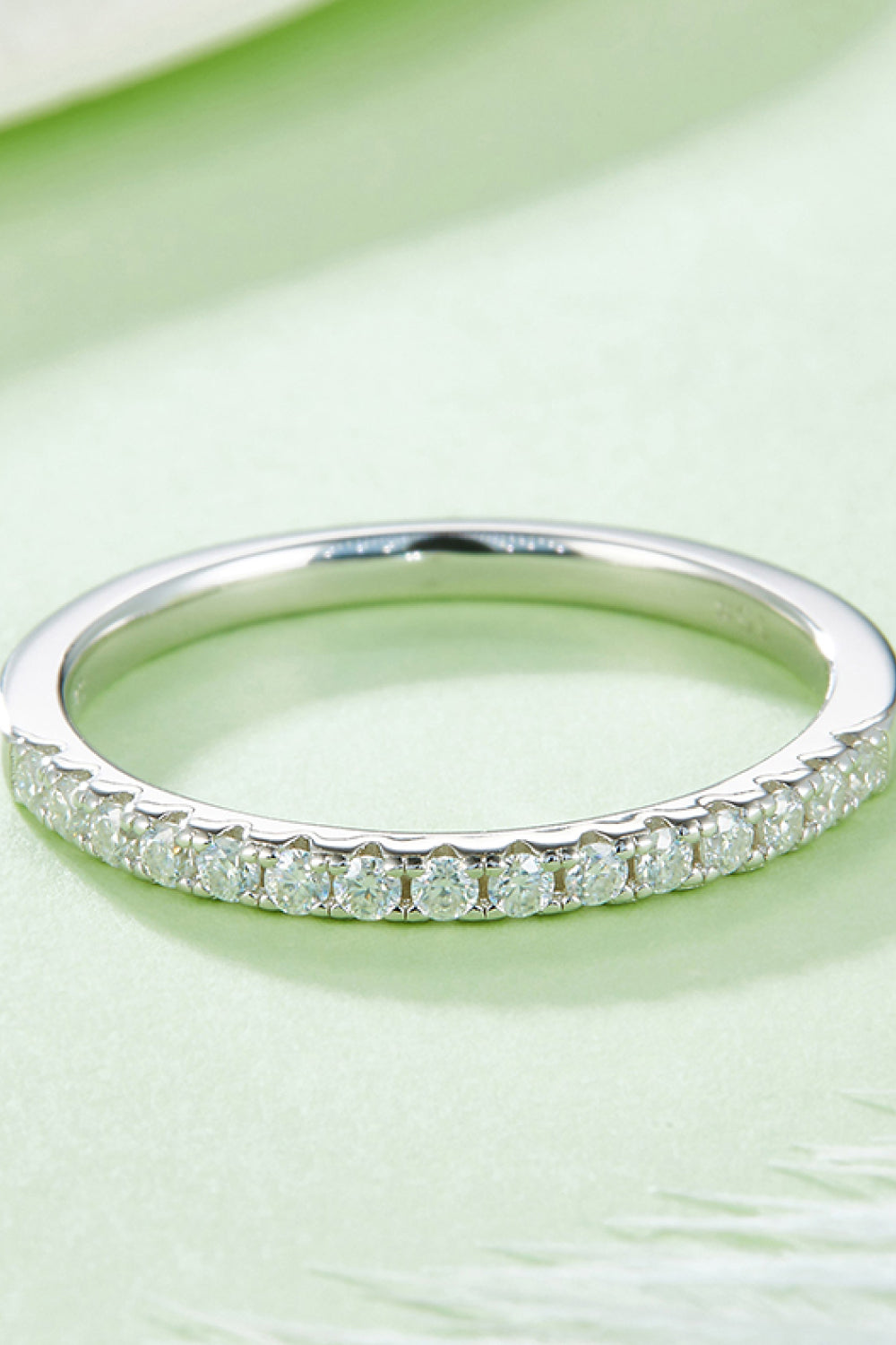 Moissanite Platinum-Plated Half-Eternity Ring-Rings-Inspired by Justeen-Women's Clothing Boutique in Chicago, Illinois